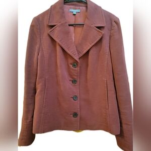 Ann Taylor Dark Rose Velvet Blazer with Notched Lapels and Structured Silhouette